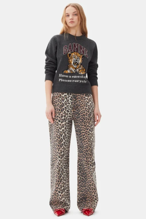 GANNI Plus Size Klær | Strikkeplagg<Dark Grey Graphic Tiger-genser GrayQuill