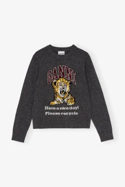 GANNI Plus Size Klær | Strikkeplagg<Dark Grey Graphic Tiger-genser GrayQuill