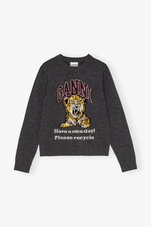 GANNI Plus Size Klær | Strikkeplagg<Dark Grey Graphic Tiger-genser GrayQuill