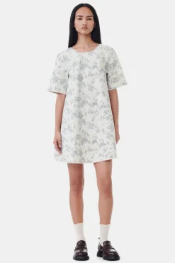 GANNI Sett | Denimklær<Floral Printed Denim Open Back Mini-kjole Tofu