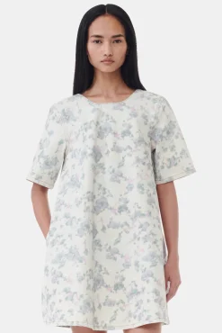 GANNI Sett | Denimklær<Floral Printed Denim Open Back Mini-kjole Tofu