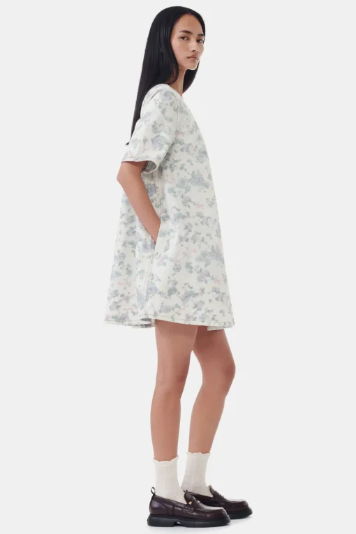 GANNI Sett | Denimklær<Floral Printed Denim Open Back Mini-kjole Tofu