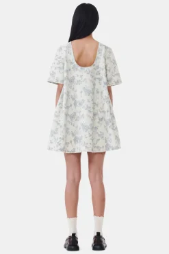 GANNI Sett | Denimklær<Floral Printed Denim Open Back Mini-kjole Tofu