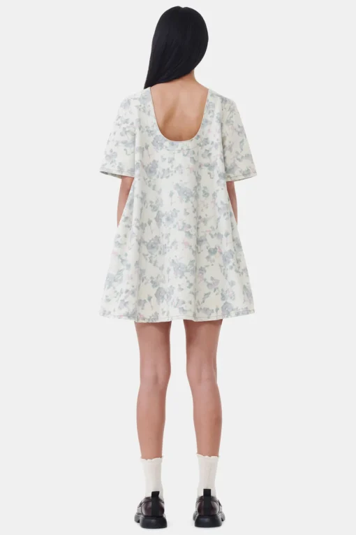 GANNI Sett | Denimklær<Floral Printed Denim Open Back Mini-kjole Tofu