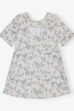 GANNI Sett | Denimklær<Floral Printed Denim Open Back Mini-kjole Tofu