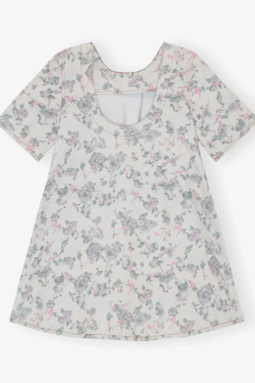 GANNI Sett | Denimklær<Floral Printed Denim Open Back Mini-kjole Tofu