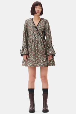 GANNI Plus Size Klær | Kjoler<Floral Printed Wrap-kjole BlackSand