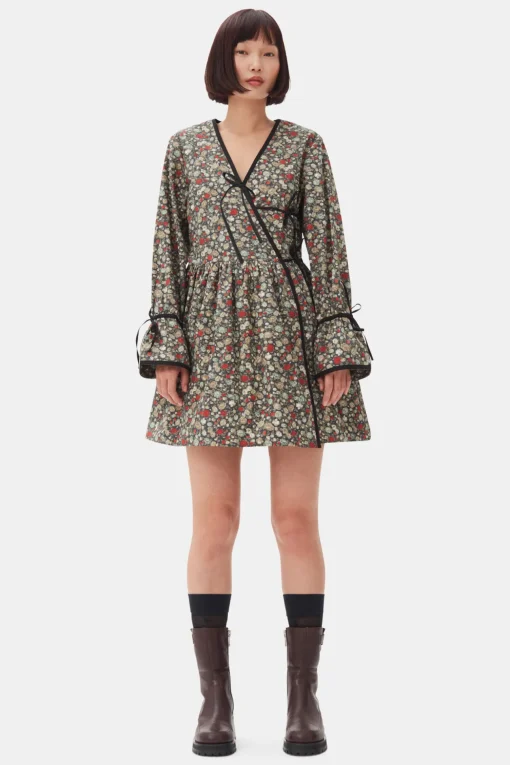 GANNI Plus Size Klær | Kjoler<Floral Printed Wrap-kjole BlackSand