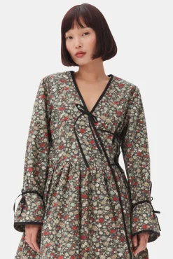 GANNI Plus Size Klær | Kjoler<Floral Printed Wrap-kjole BlackSand