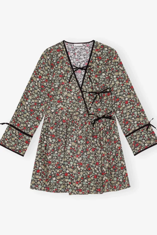 GANNI Plus Size Klær | Kjoler<Floral Printed Wrap-kjole BlackSand