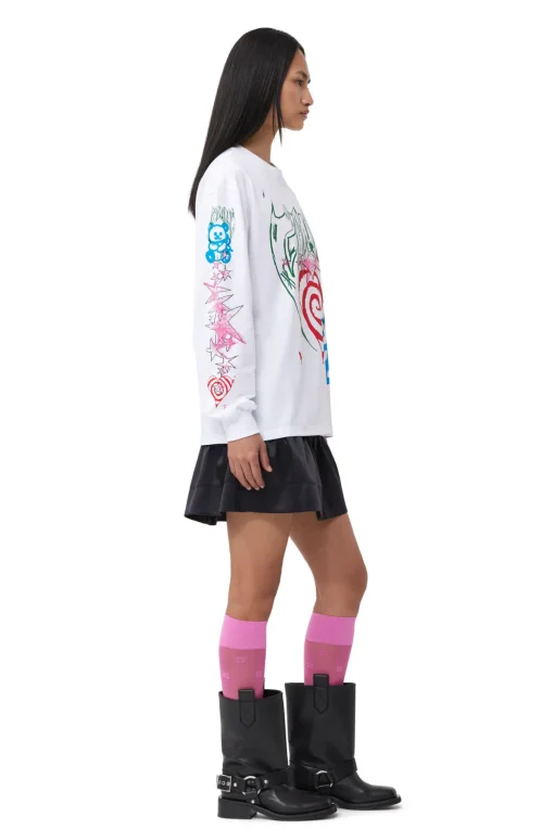 GANNI Fabrics Of The Future<Future Heavy Jersey Long Sleeve-T-skjorte BrightWhite
