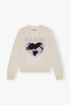 GANNI Strikkeplagg<Graphic Soft Wool Mix O-Neck Egret