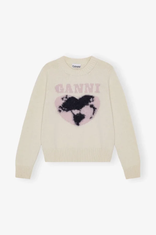 GANNI Strikkeplagg<Graphic Soft Wool Mix O-Neck Egret