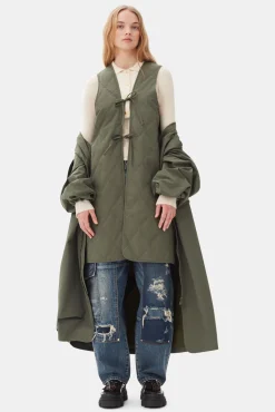 GANNI Plus Size Klær | Kåper & Jakker<Green Tech Seersucker Oversized Shell-kåpe Beetle
