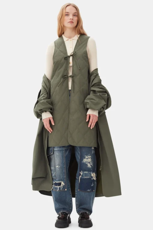 GANNI Plus Size Klær | Kåper & Jakker<Green Tech Seersucker Oversized Shell-kåpe Beetle