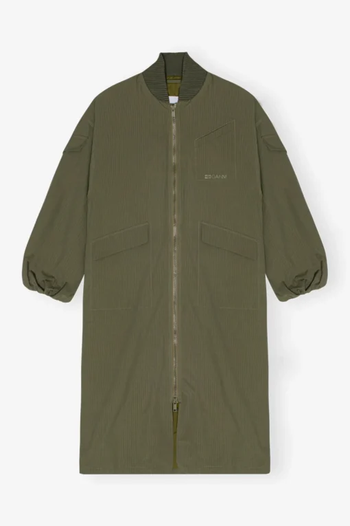 GANNI Plus Size Klær | Kåper & Jakker<Green Tech Seersucker Oversized Shell-kåpe Beetle