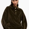 GANNI Ganni Exclusives<Green Velour Drop Shoulder-poloskjorte Kalamata