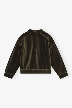 GANNI Ganni Exclusives<Green Velour Drop Shoulder-poloskjorte Kalamata