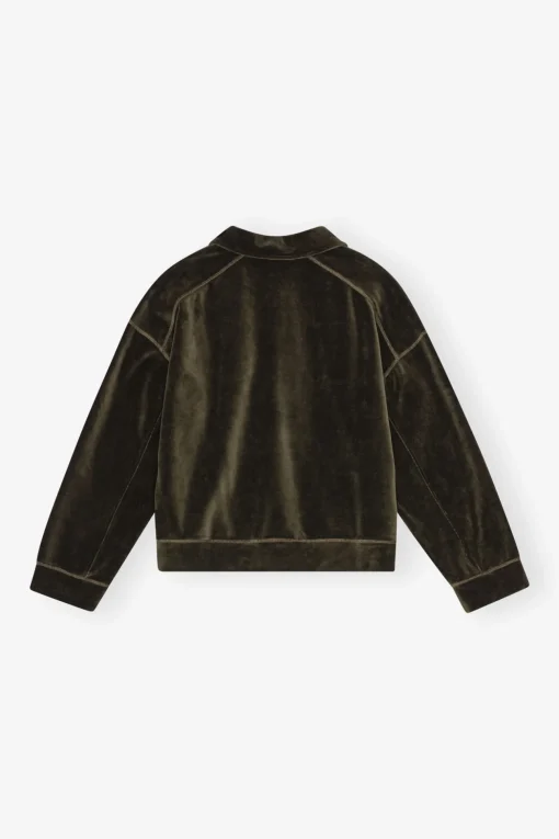 GANNI Ganni Exclusives<Green Velour Drop Shoulder-poloskjorte Kalamata