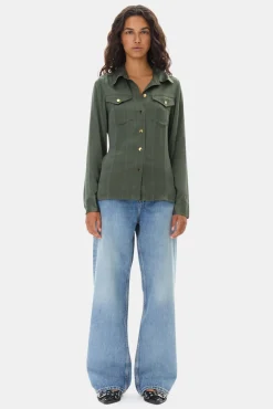 GANNI Plus Size Klær | Sett<Green Washed Satin-skjorte ClimbingIvy