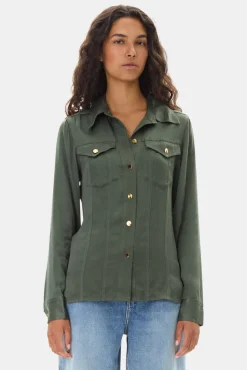 GANNI Plus Size Klær | Sett<Green Washed Satin-skjorte ClimbingIvy