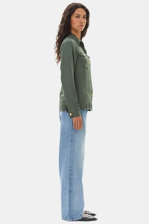 GANNI Plus Size Klær | Sett<Green Washed Satin-skjorte ClimbingIvy