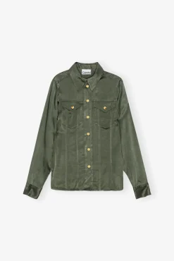 GANNI Plus Size Klær | Sett<Green Washed Satin-skjorte ClimbingIvy