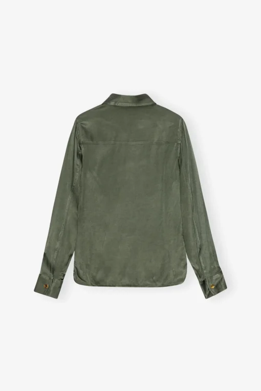 GANNI Plus Size Klær | Sett<Green Washed Satin-skjorte ClimbingIvy
