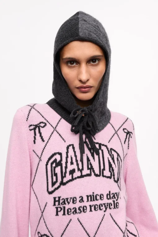 GANNI Skjerf | Hatter<Grey and Black Cashmere Mix Balaclava Phantom