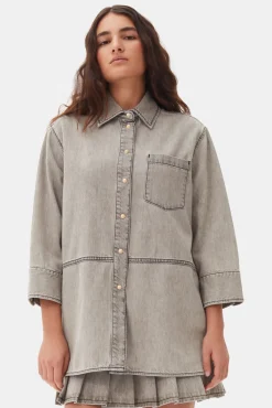 GANNI Fabrics Of The Future | Plus Size Klær<Grey Future Denim Oversized-skjorte GrayQuill