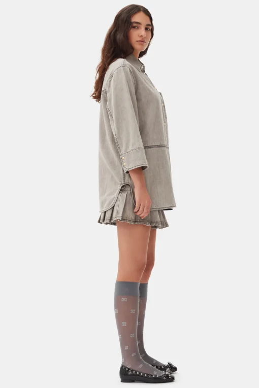 GANNI Fabrics Of The Future | Plus Size Klær<Grey Future Denim Oversized-skjorte GrayQuill