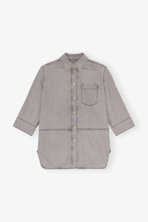 GANNI Fabrics Of The Future | Plus Size Klær<Grey Future Denim Oversized-skjorte GrayQuill