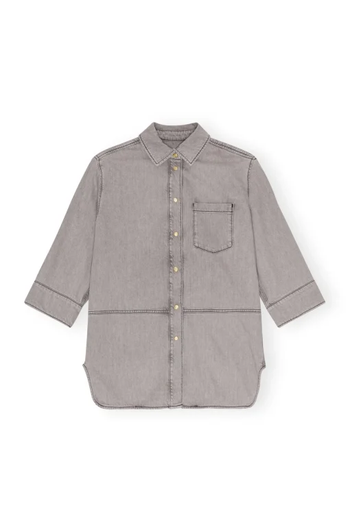 GANNI Fabrics Of The Future | Plus Size Klær<Grey Future Denim Oversized-skjorte GrayQuill