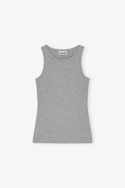 GANNI Plus Size Klær | Topper<Grey Soft Cotton Rib-singlet PalomaMelange
