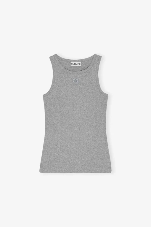 GANNI Plus Size Klær | Topper<Grey Soft Cotton Rib-singlet PalomaMelange
