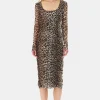 GANNI Ganni Exclusives | Leopardmønster Klær<Mesh Printed Ruched Midi-kjole Leopard