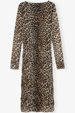 GANNI Ganni Exclusives | Leopardmønster Klær<Mesh Printed Ruched Midi-kjole Leopard