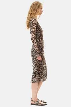 GANNI Ganni Exclusives | Leopardmønster Klær<Mesh Printed Ruched Midi-kjole Leopard