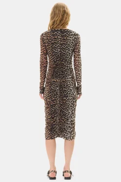 GANNI Ganni Exclusives | Leopardmønster Klær<Mesh Printed Ruched Midi-kjole Leopard