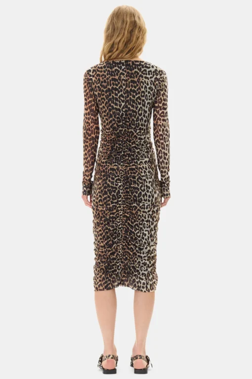 GANNI Ganni Exclusives | Leopardmønster Klær<Mesh Printed Ruched Midi-kjole Leopard