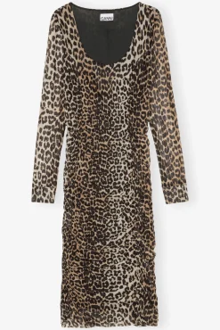 GANNI Ganni Exclusives | Leopardmønster Klær<Mesh Printed Ruched Midi-kjole Leopard