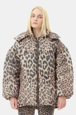 GANNI Trending Now | Plus Size Klær<Leopard Midi Puffer-jakke AlmondMilk