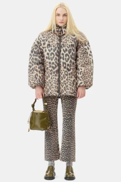 GANNI Trending Now | Plus Size Klær<Leopard Midi Puffer-jakke AlmondMilk