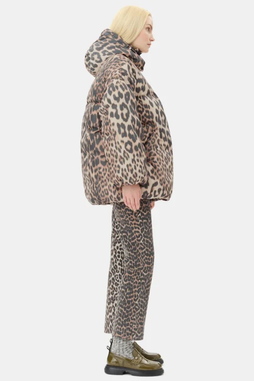 GANNI Trending Now | Plus Size Klær<Leopard Midi Puffer-jakke AlmondMilk