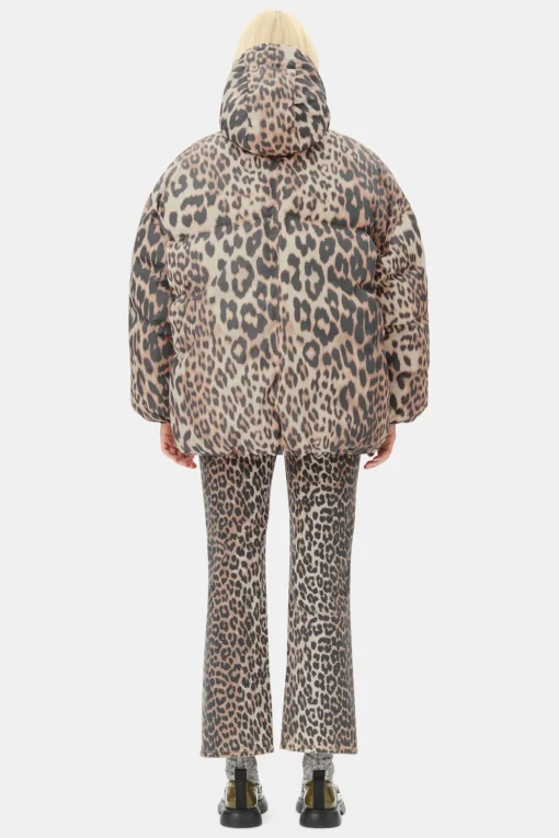 GANNI Trending Now | Plus Size Klær<Leopard Midi Puffer-jakke AlmondMilk