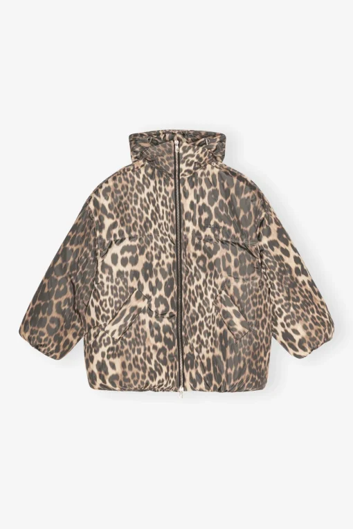 GANNI Trending Now | Plus Size Klær<Leopard Midi Puffer-jakke AlmondMilk