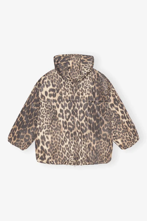 GANNI Trending Now | Plus Size Klær<Leopard Midi Puffer-jakke AlmondMilk