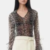 GANNI Sett | Leopardmønster Klær<Leopard Printed Chiffon Slim-skjorte AlmondMilk