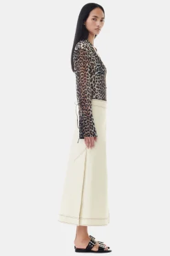 GANNI Sett | Leopardmønster Klær<Leopard Printed Chiffon Slim-skjorte AlmondMilk