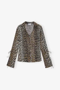 GANNI Sett | Leopardmønster Klær<Leopard Printed Chiffon Slim-skjorte AlmondMilk
